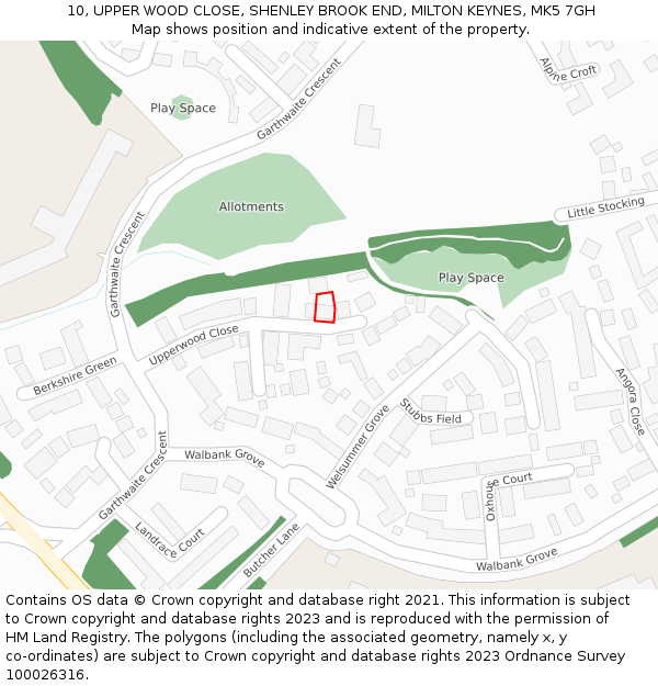 10, UPPER WOOD CLOSE, SHENLEY BROOK END, MILTON KEYNES, MK5 7GH: Location map and indicative extent of plot