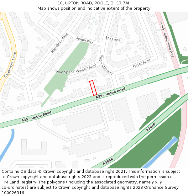 10, UPTON ROAD, POOLE, BH17 7AH: Location map and indicative extent of plot