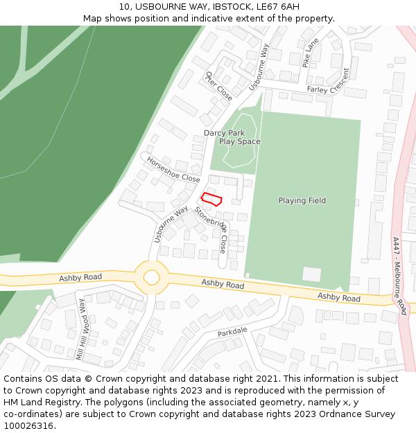 10, USBOURNE WAY, IBSTOCK, LE67 6AH: Location map and indicative extent of plot
