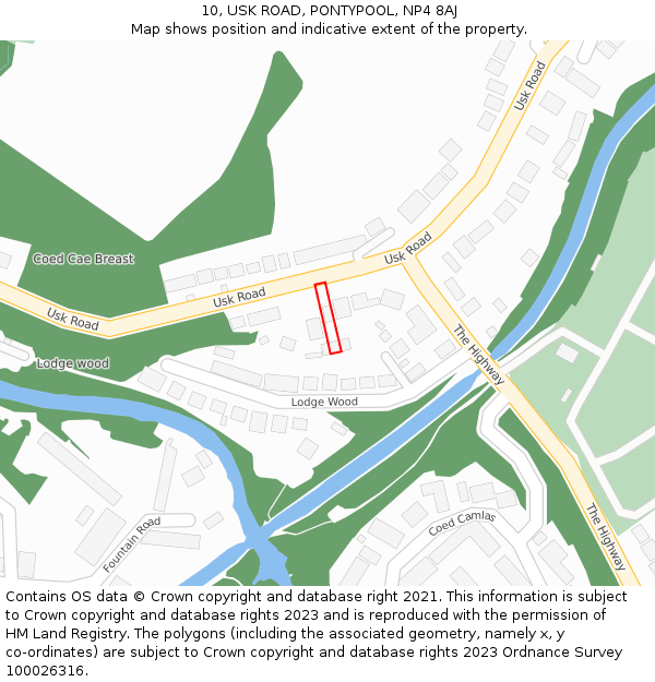 10, USK ROAD, PONTYPOOL, NP4 8AJ: Location map and indicative extent of plot