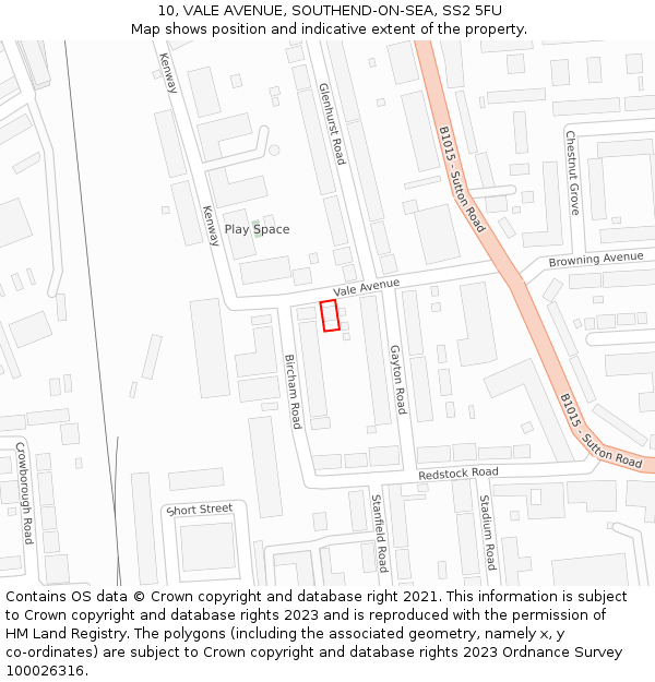 10, VALE AVENUE, SOUTHEND-ON-SEA, SS2 5FU: Location map and indicative extent of plot