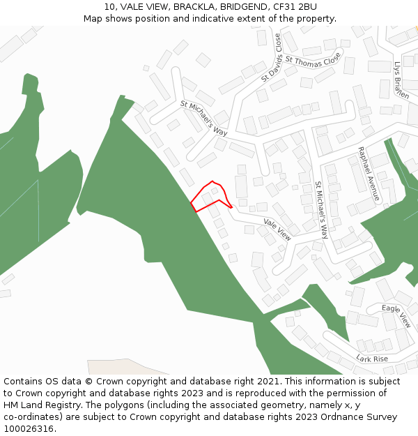10, VALE VIEW, BRACKLA, BRIDGEND, CF31 2BU: Location map and indicative extent of plot