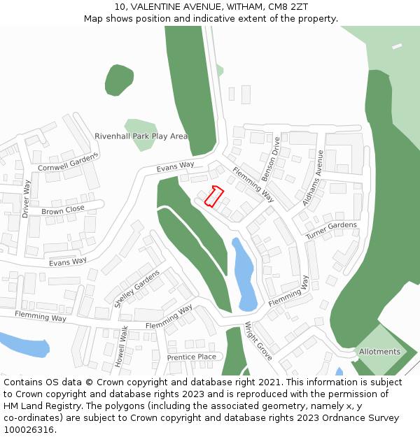 10, VALENTINE AVENUE, WITHAM, CM8 2ZT: Location map and indicative extent of plot