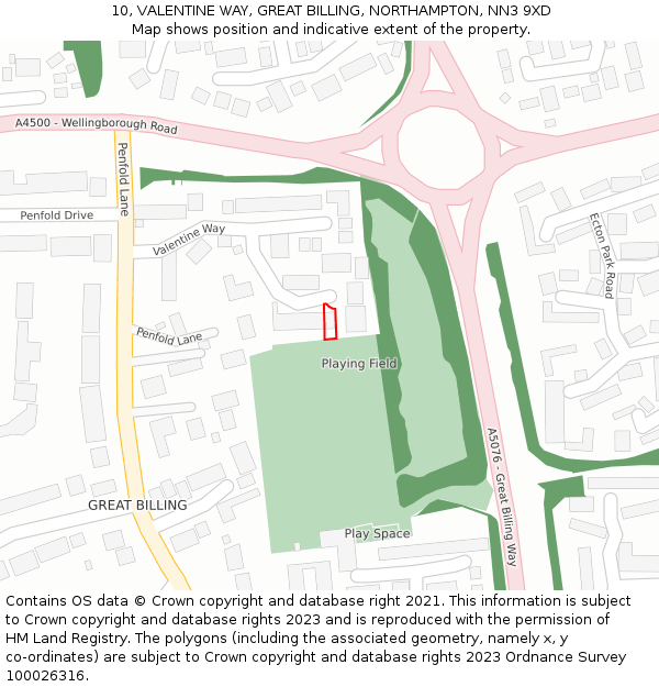 10, VALENTINE WAY, GREAT BILLING, NORTHAMPTON, NN3 9XD: Location map and indicative extent of plot