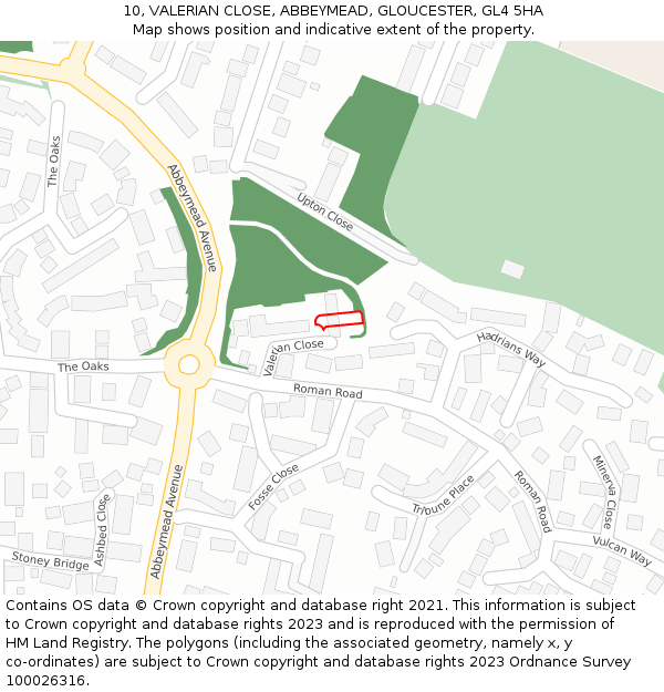 10, VALERIAN CLOSE, ABBEYMEAD, GLOUCESTER, GL4 5HA: Location map and indicative extent of plot