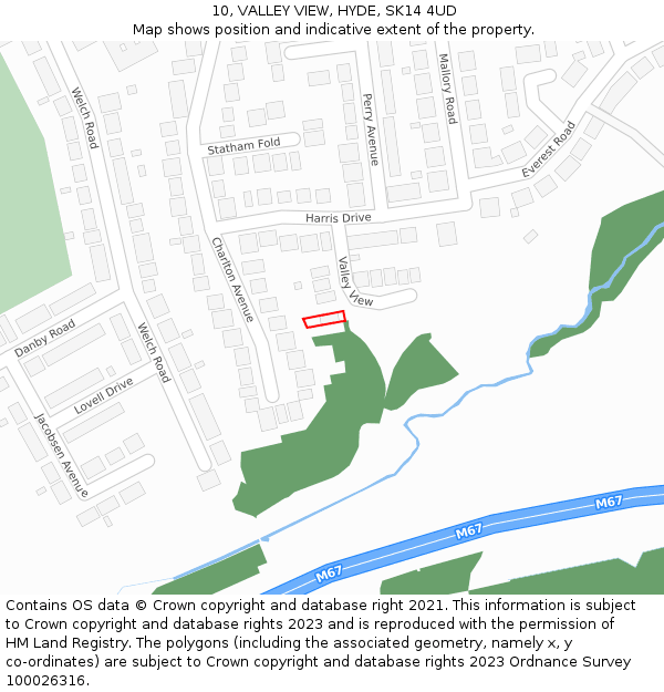 10, VALLEY VIEW, HYDE, SK14 4UD: Location map and indicative extent of plot