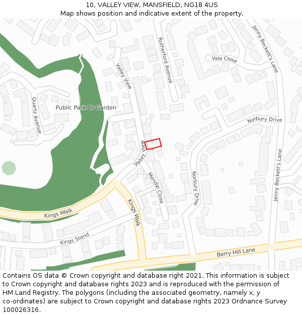 10, VALLEY VIEW, MANSFIELD, NG18 4US: Location map and indicative extent of plot