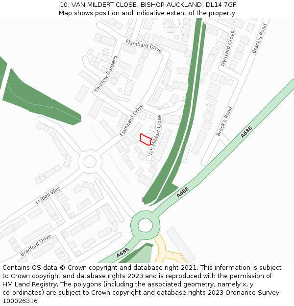 10, VAN MILDERT CLOSE, BISHOP AUCKLAND, DL14 7GF: Location map and indicative extent of plot