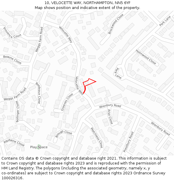 10, VELOCETTE WAY, NORTHAMPTON, NN5 6YF: Location map and indicative extent of plot