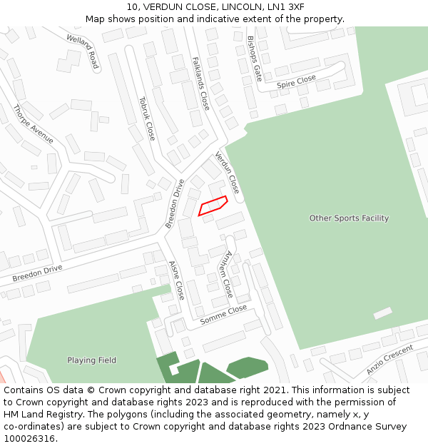 10, VERDUN CLOSE, LINCOLN, LN1 3XF: Location map and indicative extent of plot