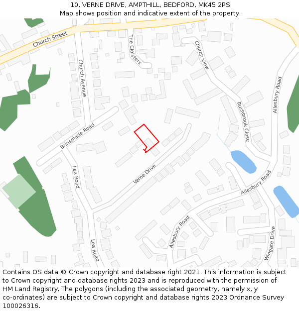 10, VERNE DRIVE, AMPTHILL, BEDFORD, MK45 2PS: Location map and indicative extent of plot