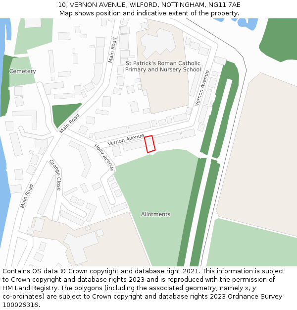 10, VERNON AVENUE, WILFORD, NOTTINGHAM, NG11 7AE: Location map and indicative extent of plot