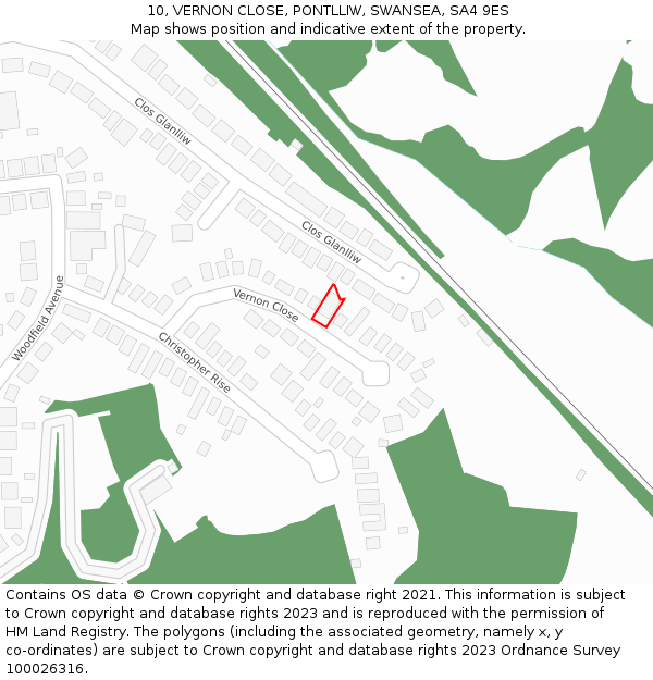 10, VERNON CLOSE, PONTLLIW, SWANSEA, SA4 9ES: Location map and indicative extent of plot