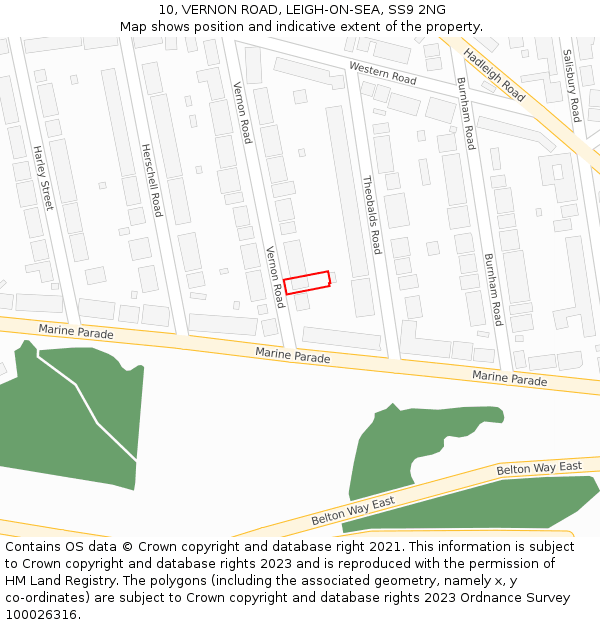 10, VERNON ROAD, LEIGH-ON-SEA, SS9 2NG: Location map and indicative extent of plot