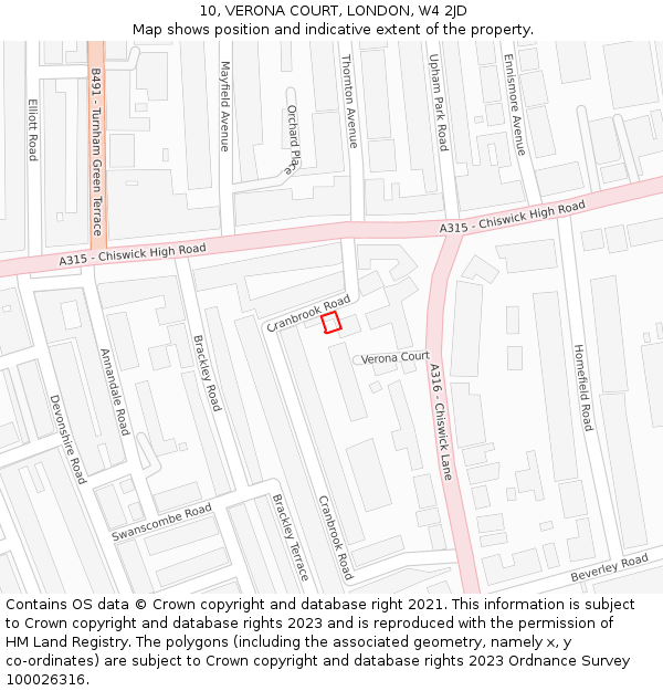 10, VERONA COURT, LONDON, W4 2JD: Location map and indicative extent of plot
