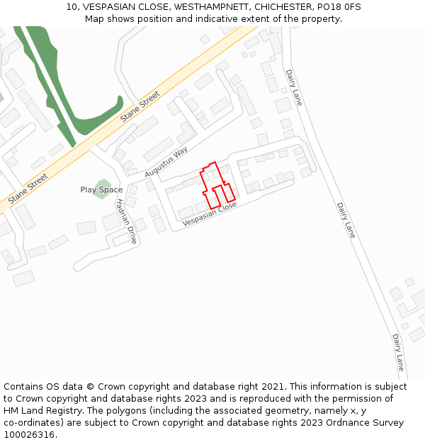 10, VESPASIAN CLOSE, WESTHAMPNETT, CHICHESTER, PO18 0FS: Location map and indicative extent of plot