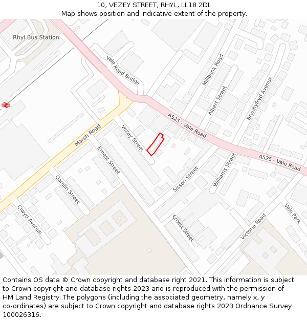 10, VEZEY STREET, RHYL, LL18 2DL: Location map and indicative extent of plot