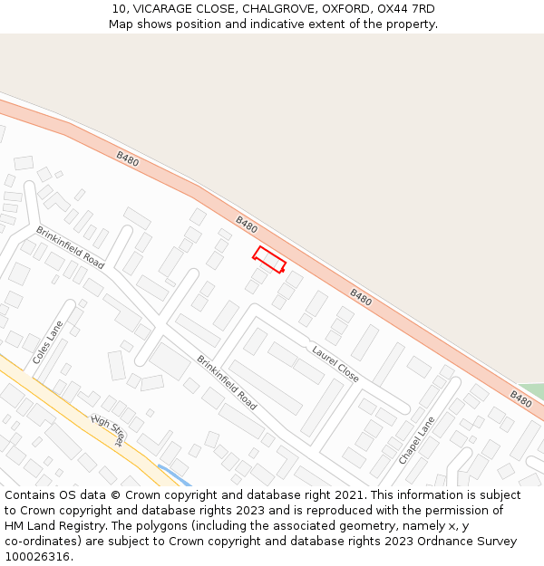 10, VICARAGE CLOSE, CHALGROVE, OXFORD, OX44 7RD: Location map and indicative extent of plot