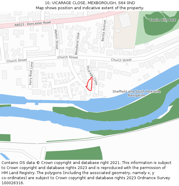 10, VICARAGE CLOSE, MEXBOROUGH, S64 0ND: Location map and indicative extent of plot