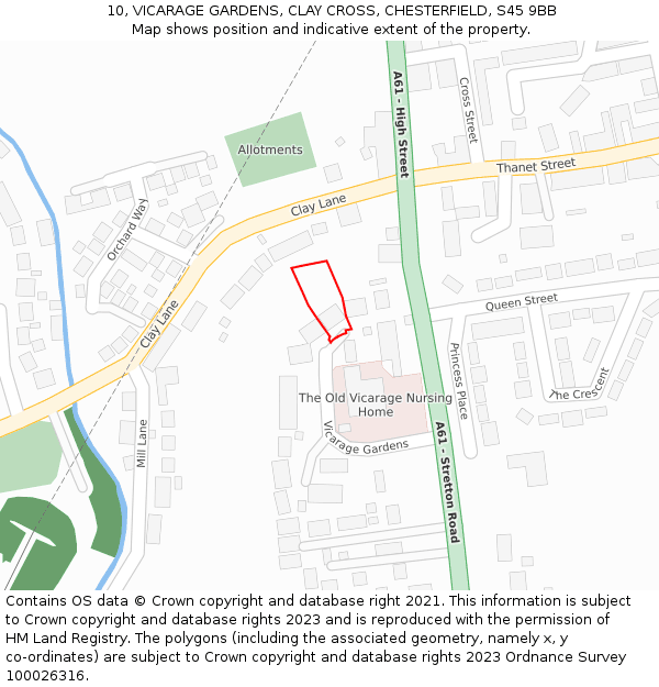 10, VICARAGE GARDENS, CLAY CROSS, CHESTERFIELD, S45 9BB: Location map and indicative extent of plot