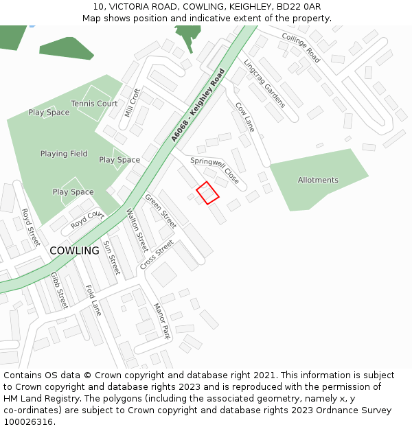 10, VICTORIA ROAD, COWLING, KEIGHLEY, BD22 0AR: Location map and indicative extent of plot