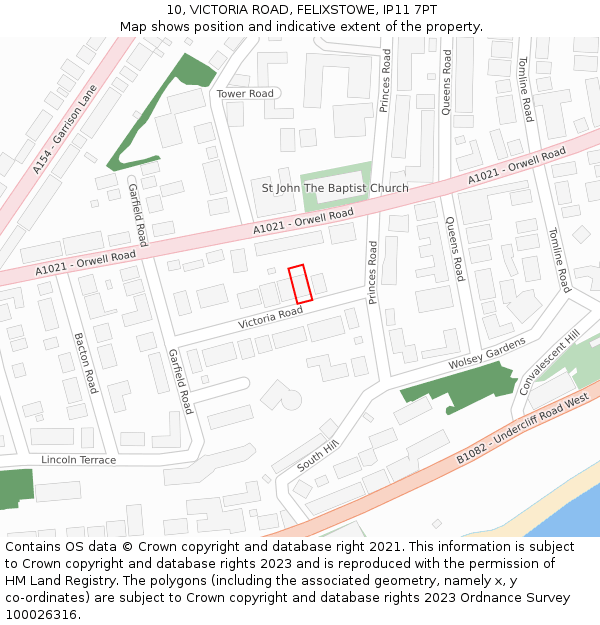 10, VICTORIA ROAD, FELIXSTOWE, IP11 7PT: Location map and indicative extent of plot