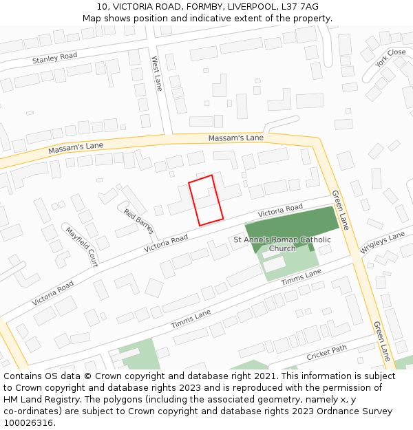 10, VICTORIA ROAD, FORMBY, LIVERPOOL, L37 7AG: Location map and indicative extent of plot