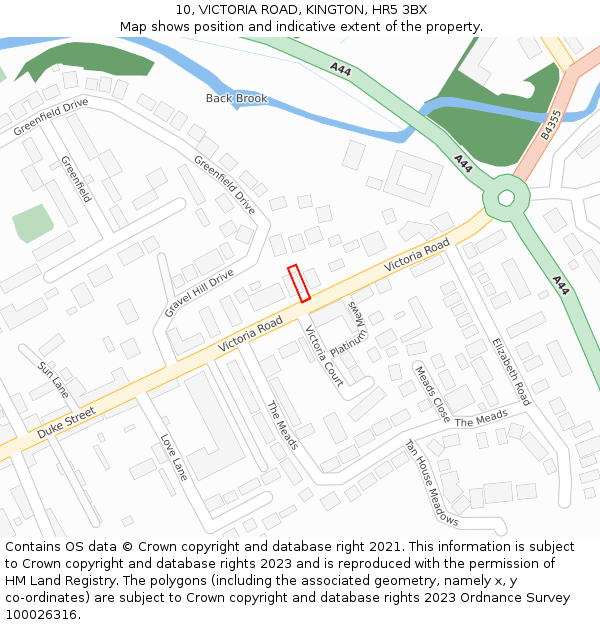 10, VICTORIA ROAD, KINGTON, HR5 3BX: Location map and indicative extent of plot