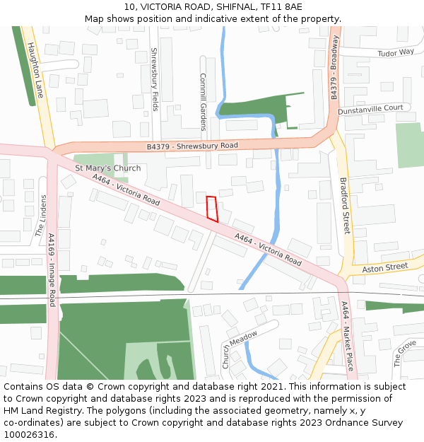 10, VICTORIA ROAD, SHIFNAL, TF11 8AE: Location map and indicative extent of plot
