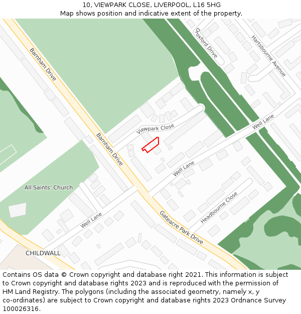 10, VIEWPARK CLOSE, LIVERPOOL, L16 5HG: Location map and indicative extent of plot