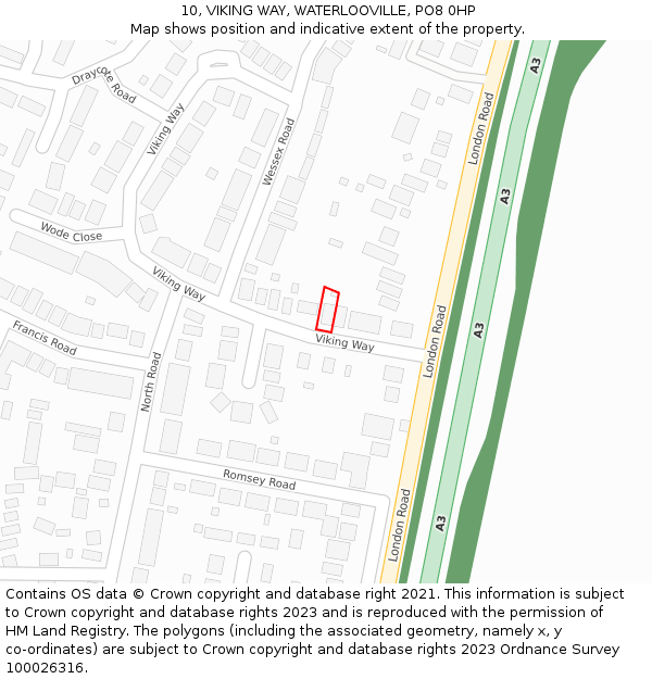 10, VIKING WAY, WATERLOOVILLE, PO8 0HP: Location map and indicative extent of plot