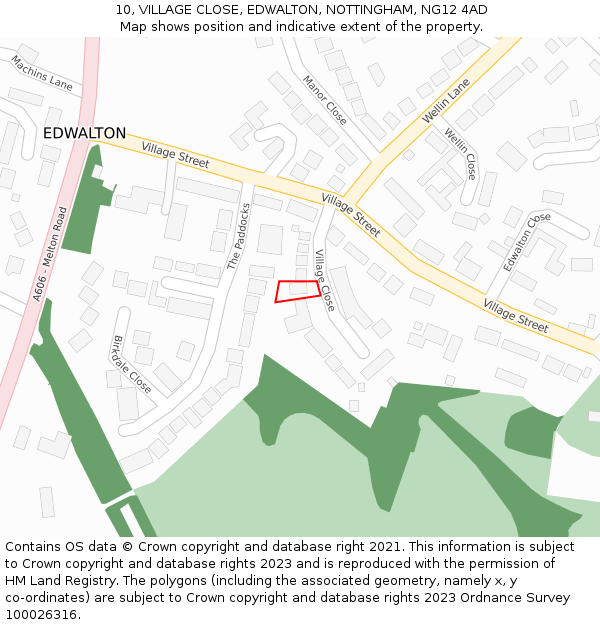 10, VILLAGE CLOSE, EDWALTON, NOTTINGHAM, NG12 4AD: Location map and indicative extent of plot