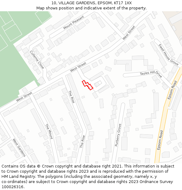 10, VILLAGE GARDENS, EPSOM, KT17 1XX: Location map and indicative extent of plot