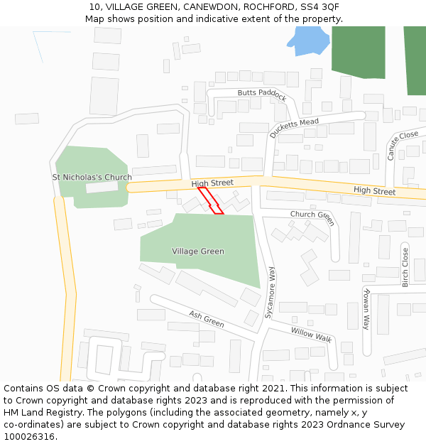 10, VILLAGE GREEN, CANEWDON, ROCHFORD, SS4 3QF: Location map and indicative extent of plot