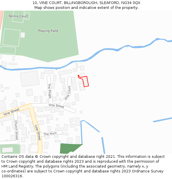 10, VINE COURT, BILLINGBOROUGH, SLEAFORD, NG34 0QX: Location map and indicative extent of plot