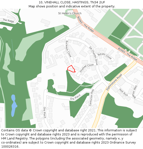 10, VINEHALL CLOSE, HASTINGS, TN34 2UF: Location map and indicative extent of plot