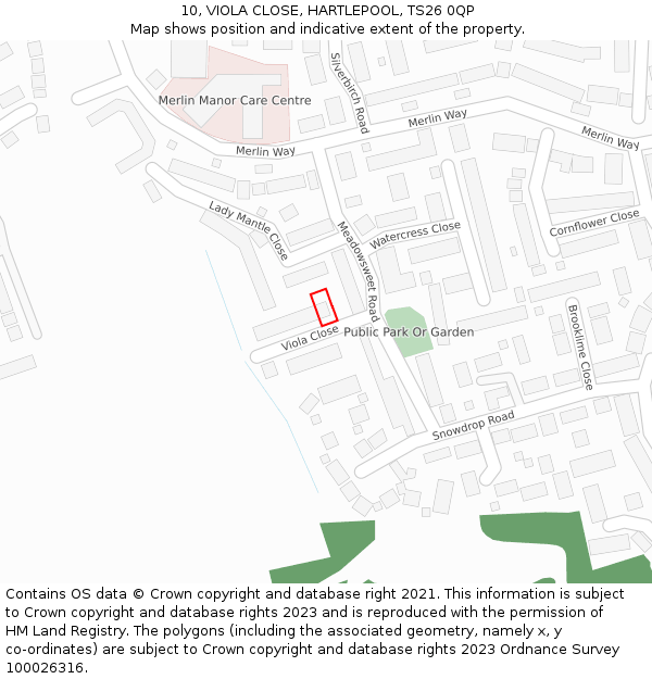 10, VIOLA CLOSE, HARTLEPOOL, TS26 0QP: Location map and indicative extent of plot