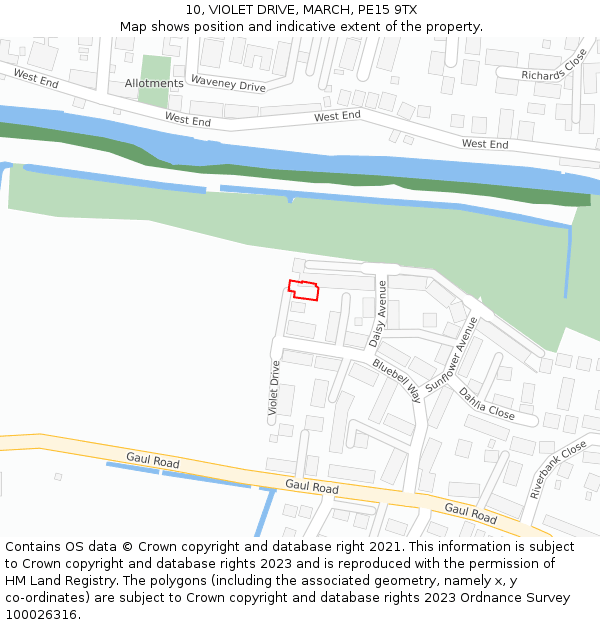 10, VIOLET DRIVE, MARCH, PE15 9TX: Location map and indicative extent of plot