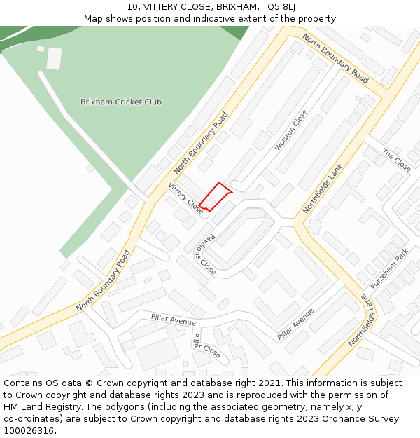 10, VITTERY CLOSE, BRIXHAM, TQ5 8LJ: Location map and indicative extent of plot