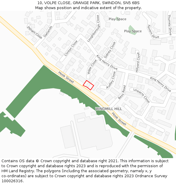 10, VOLPE CLOSE, GRANGE PARK, SWINDON, SN5 6BS: Location map and indicative extent of plot