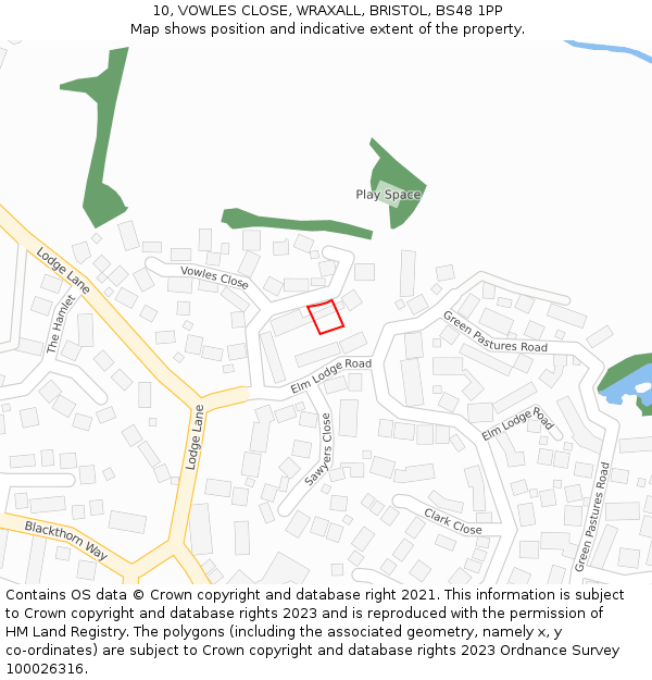 10, VOWLES CLOSE, WRAXALL, BRISTOL, BS48 1PP: Location map and indicative extent of plot