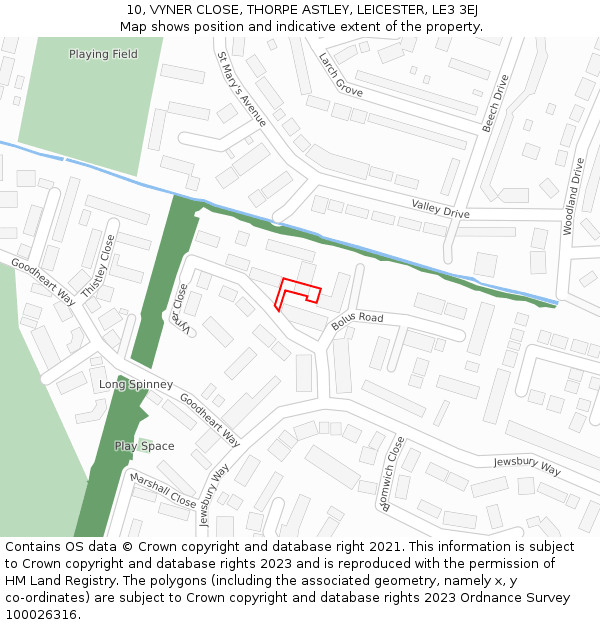 10, VYNER CLOSE, THORPE ASTLEY, LEICESTER, LE3 3EJ: Location map and indicative extent of plot