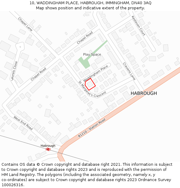 10, WADDINGHAM PLACE, HABROUGH, IMMINGHAM, DN40 3AQ: Location map and indicative extent of plot