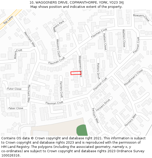 10, WAGGONERS DRIVE, COPMANTHORPE, YORK, YO23 3XJ: Location map and indicative extent of plot