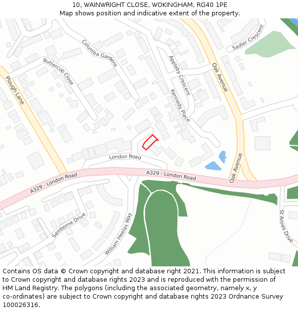 10, WAINWRIGHT CLOSE, WOKINGHAM, RG40 1PE: Location map and indicative extent of plot