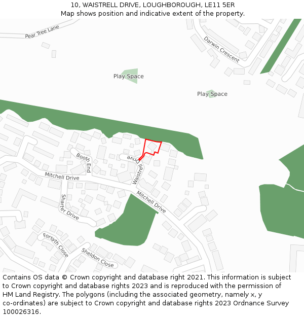 10, WAISTRELL DRIVE, LOUGHBOROUGH, LE11 5ER: Location map and indicative extent of plot