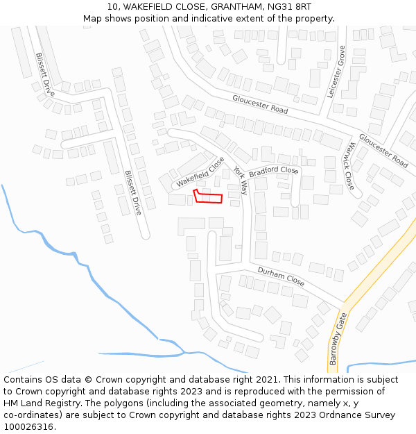 10, WAKEFIELD CLOSE, GRANTHAM, NG31 8RT: Location map and indicative extent of plot