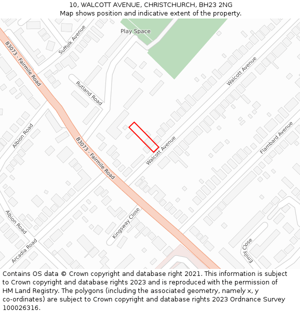 10, WALCOTT AVENUE, CHRISTCHURCH, BH23 2NG: Location map and indicative extent of plot