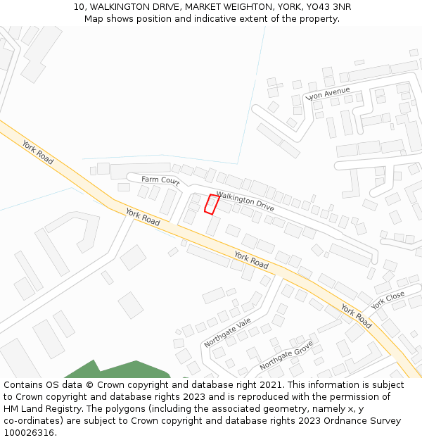 10, WALKINGTON DRIVE, MARKET WEIGHTON, YORK, YO43 3NR: Location map and indicative extent of plot