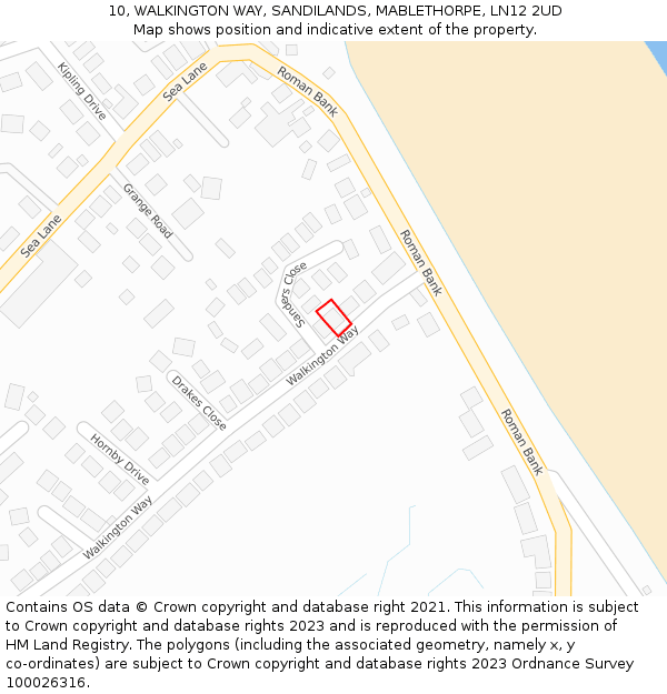 10, WALKINGTON WAY, SANDILANDS, MABLETHORPE, LN12 2UD: Location map and indicative extent of plot